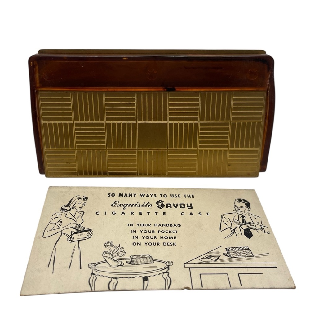 Savoy MCM gold tone brown standing cigarette case vintage smoking